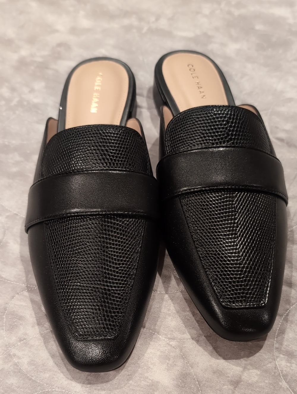 Cole Haan Black Textured Slip-On Mules